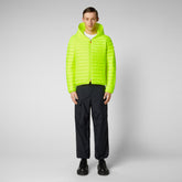 Men's Helios Hooded Puffer Jacket in Fluo Yellow - Men's Fashion | Save The Duck