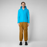 Men's Helios Hooded Puffer Jacket in Fluo Blue - Men's Animal Free Puffer Jackets | Save The Duck