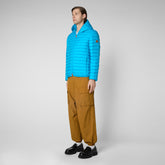 Men's Helios Hooded Puffer Jacket in Fluo Blue - Men's Fashion | Save The Duck