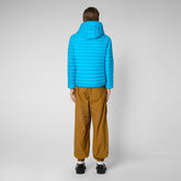 Men's Helios Hooded Puffer Jacket in Fluo Blue - Men's Animal Free Puffer Jackets | Save The Duck