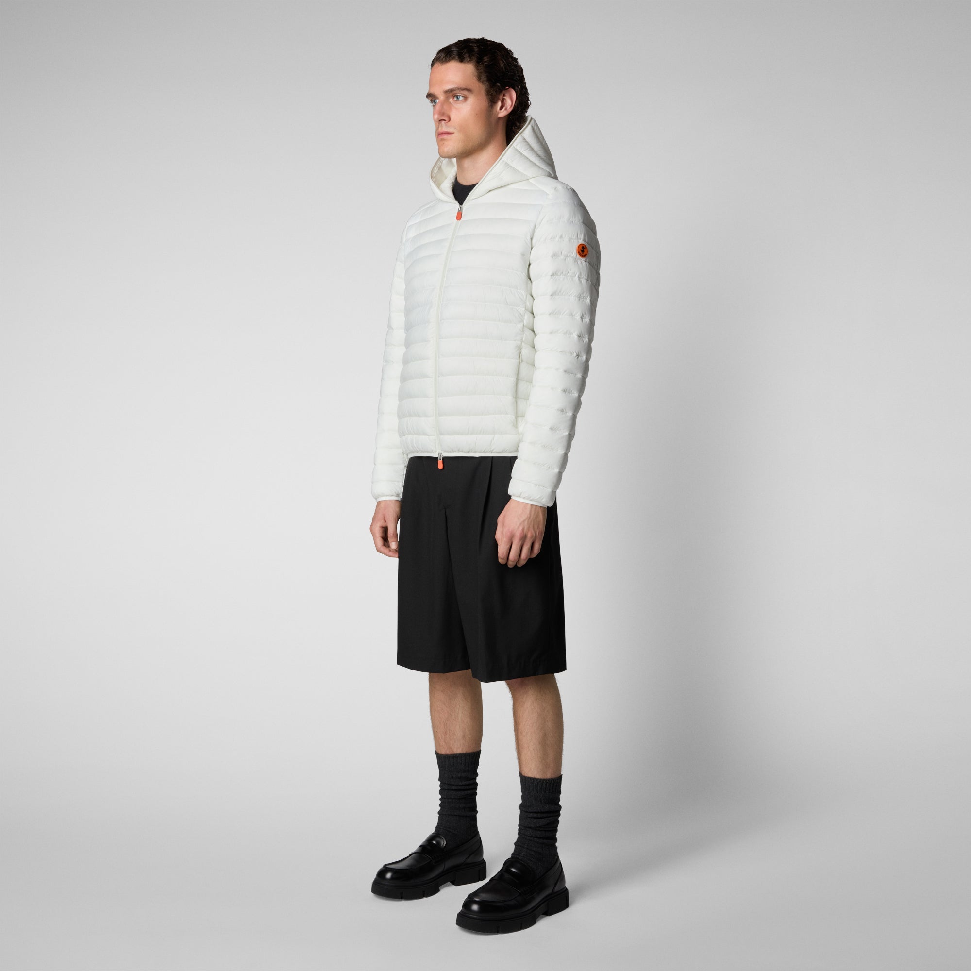 Men's Donald Hooded Puffer Jacket in Off White