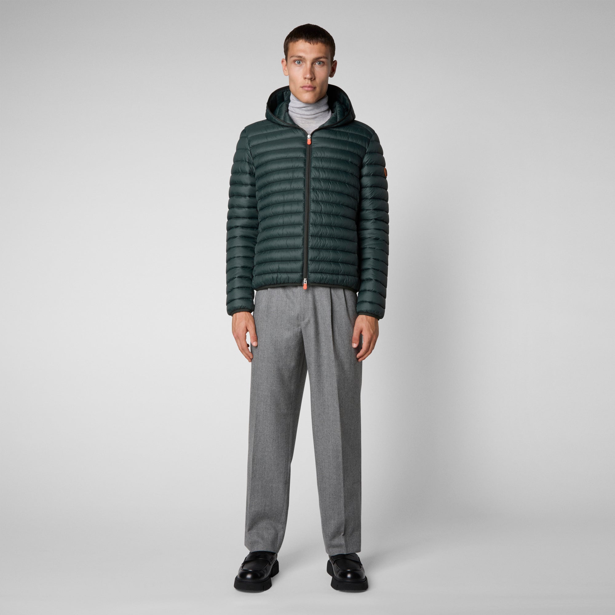 Men's Donald Hooded Puffer Jacket in Green Black - Save The Duck