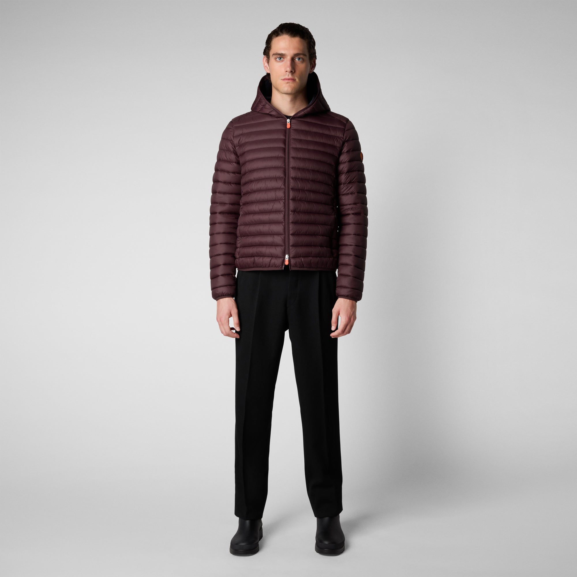 Men's Donald Hooded Puffer Jacket in Burgundy Black