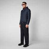 Men's Donald Hooded Puffer Jacket in Blue Black - Men's Sale | Save The Duck