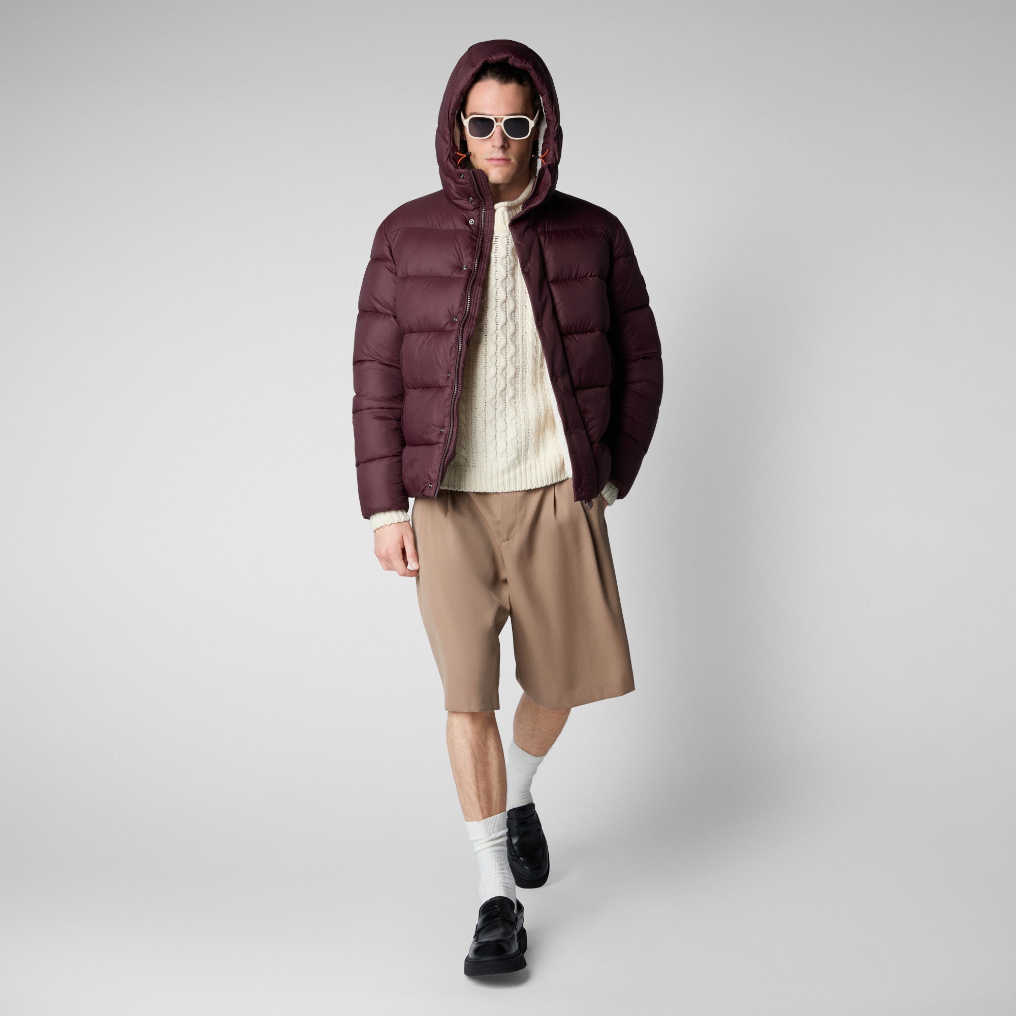 Burgundy puffer hot sale jacket mens