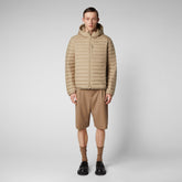 Men's Cael Hooded Puffer Jacket in Dune Beige - Men's Animal Free Puffer Jackets | Save The Duck