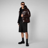 Men's Edgard Hooded Puffer Jacket in Brown Black - Men's Sale | Save The Duck