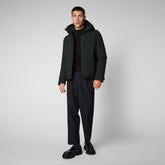 Men's Obione Hooded Puffer Jacket in Green Black - Men's Raincoats | Save The Duck