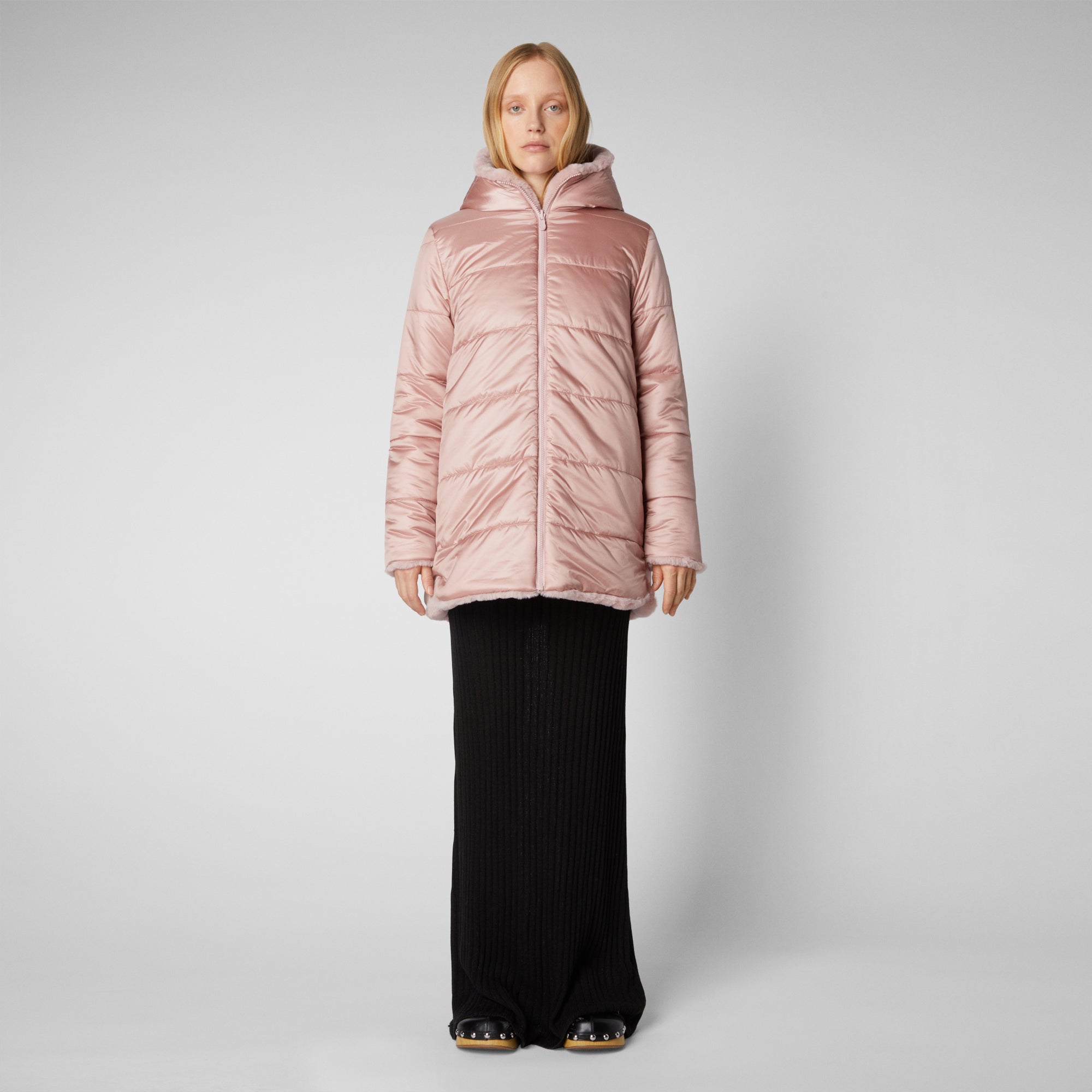 Women's Bridget Faux Fur Reversible Hooded Coat in Blush Pink