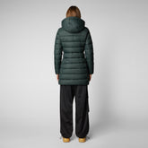 Women's Joanne Puffer Coat with Faux Fur Lining & Detachable Hood in Green Black | Save The Duck