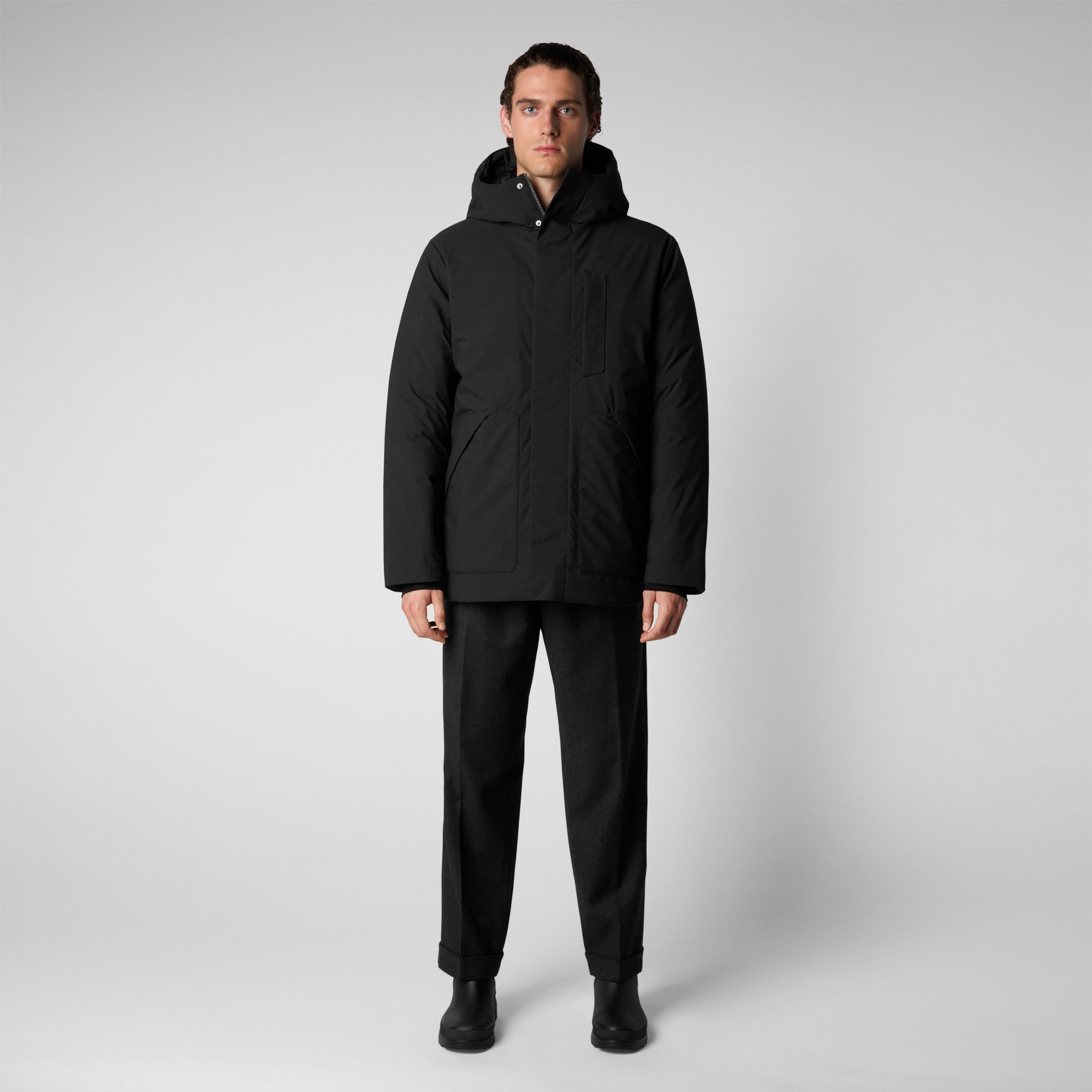 Men's Phrys Hooded Coat in Black - Save The Duck