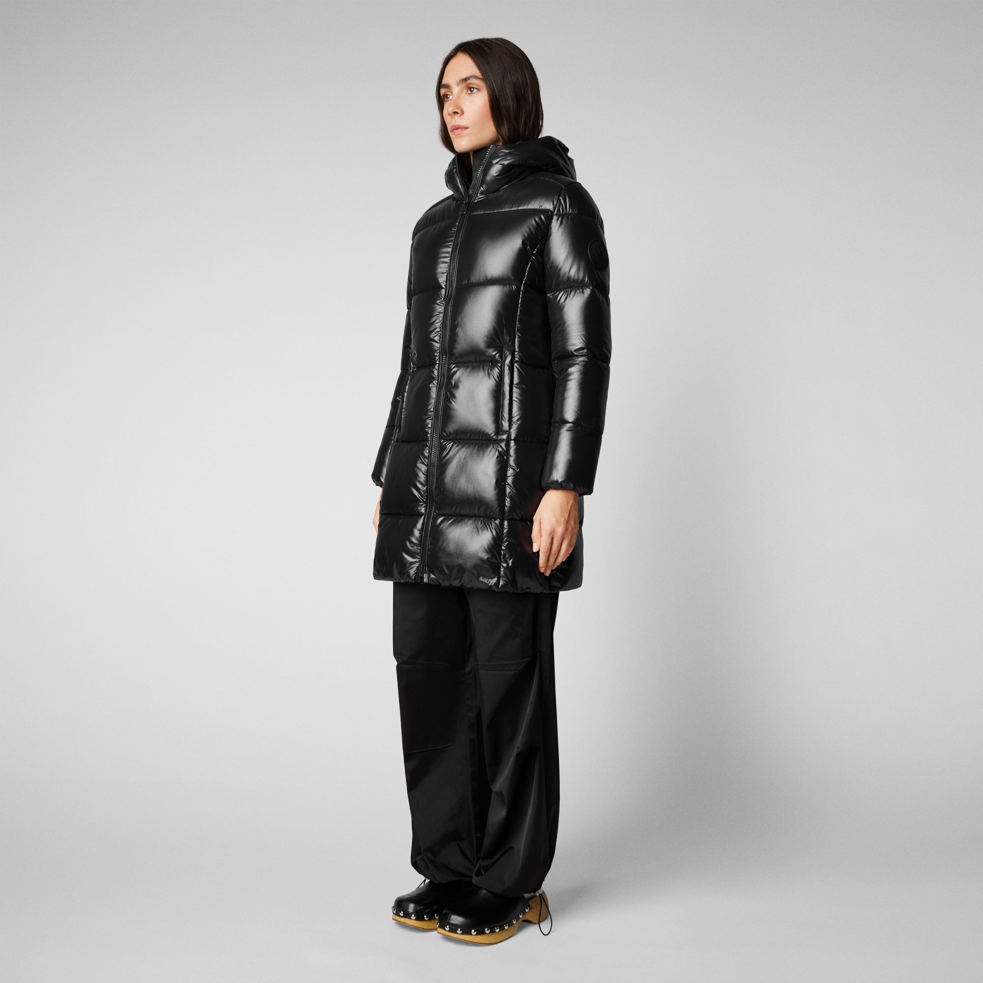 Women's Ines Hooded Puffer Coat in Black - Save The Duck