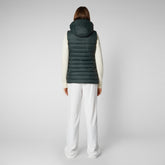 Women's Norah Long Puffer Vest with Faux Fur Lining in Green Black | Save The Duck