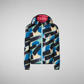 Unisex Kid's Calf Hooded Rain Jacket in Tao Multicolor Camo | Save The Duck