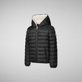Boys' Lemy Hooded Puffer Jacket with Faux Fur Lining in Black - Boys' Animal-Free Puffer Jackets | Save The Duck