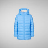Girls' Pris Hooded Puffer Coat with Faux Fur Lining in Cerulean Blue - Girls' Sale | Save The Duck