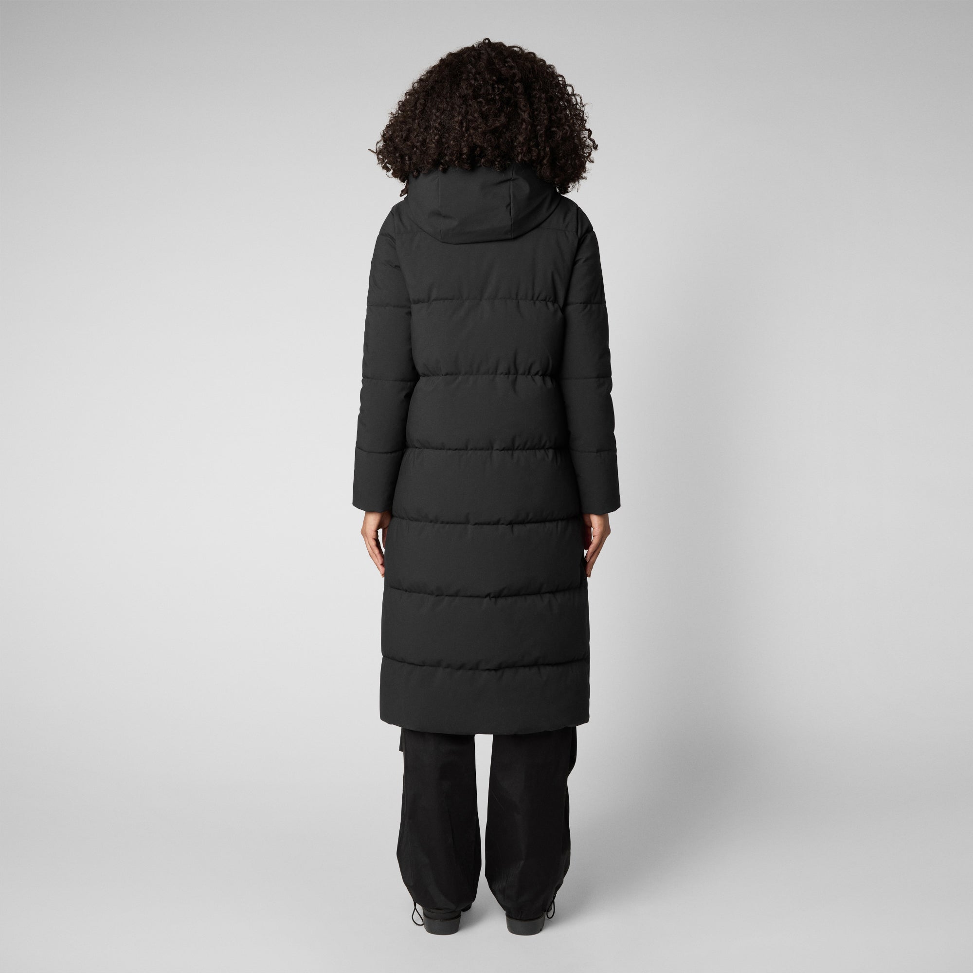 Women's Missy Long Hooded Puffer Coat in Black - Save The Duck