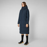 Women's Missy Long Hooded Puffer Coat in Blue Black | Save The Duck