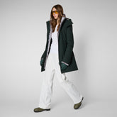Women's Samantah Hooded Parka with Faux Fur Lining in Green Black - Women's Parkas | Save The Duck