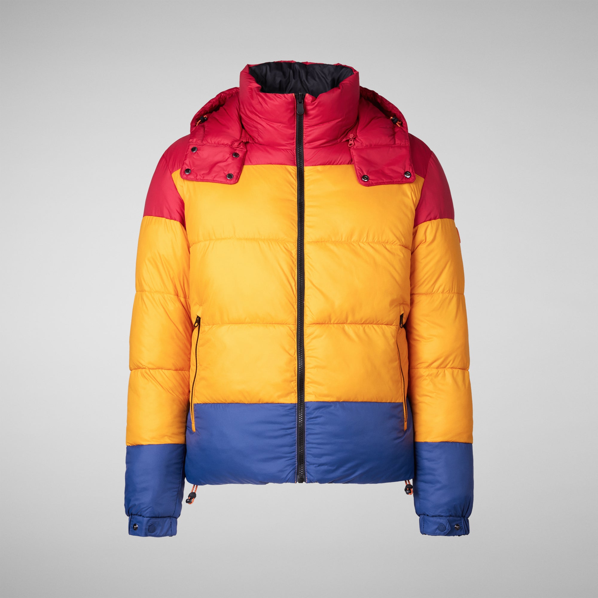 Unisex Chump Reversible Puffer Jacket in Flame Red/Beak Yellow 