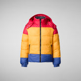 Unisex Kids' Delroy Puffer Jacket in Flame Red/Beak Yellow/Eclipse Blue - Kids Migration Collection | Save The Duck