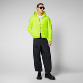 Men's Helios Hooded Puffer Jacket in Fluo Yellow - Men's Icons | Save The Duck