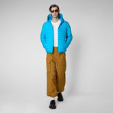 Men's Helios Hooded Puffer Jacket in Fluo Blue - Men's Sale | Save The Duck