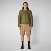 Men's Donald Hooded Puffer Jacket in Dusty Olive | Save The Duck