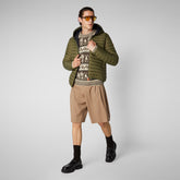 Men's Donald Hooded Puffer Jacket in Dusty Olive | Save The Duck