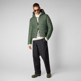 Men's Donald Hooded Puffer Jacket in Thyme Green - Men's Pro-Tech | Save The Duck