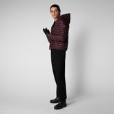 Men's Donald Hooded Puffer Jacket in Burgundy Black - Men's Collection | Save The Duck