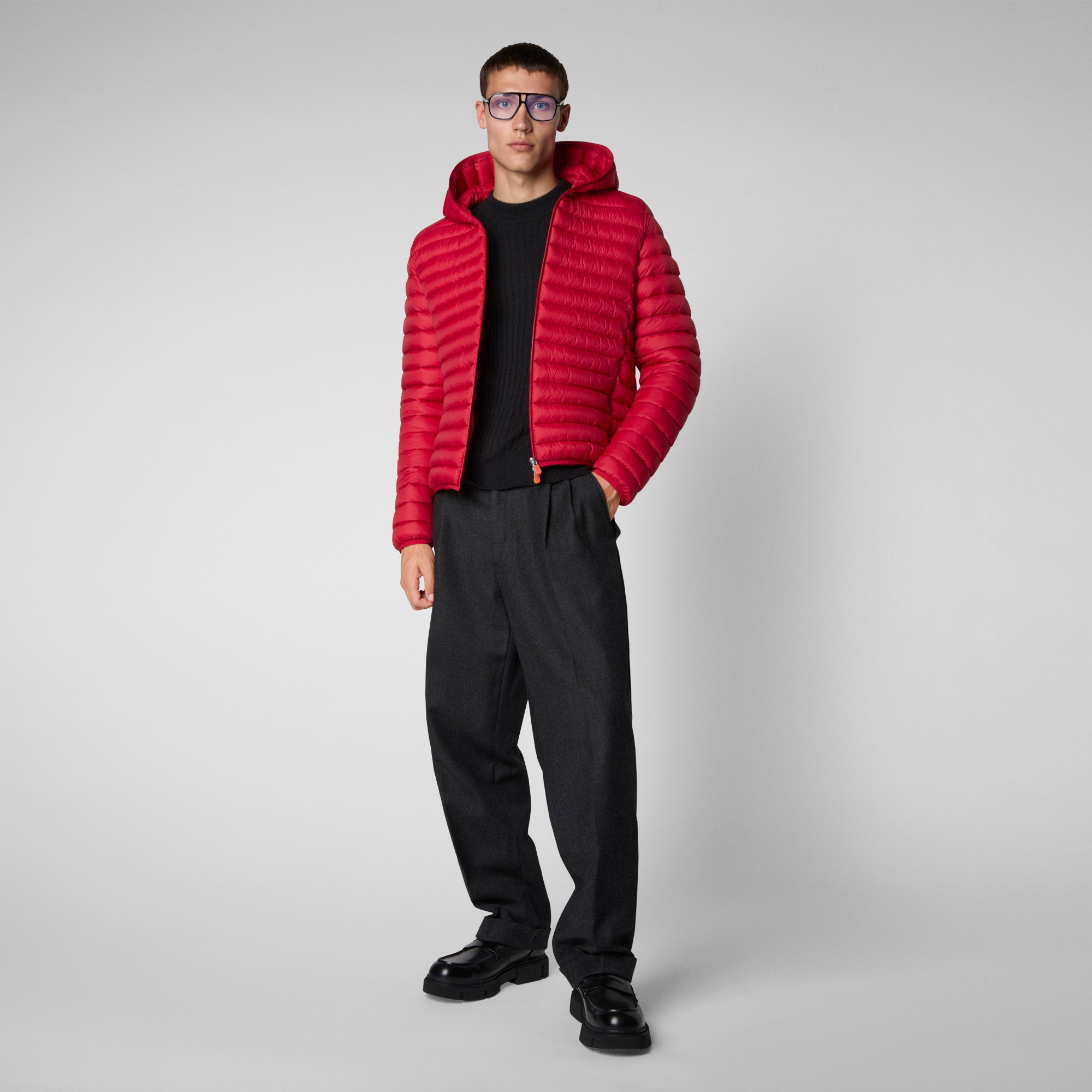 Men's Donald Hooded Puffer Jacket in Tango Red - Save The Duck