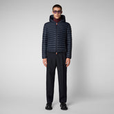 Men's Donald Hooded Puffer Jacket in Blue Black - Fall Winter 2023 Men's Collection | Save The Duck