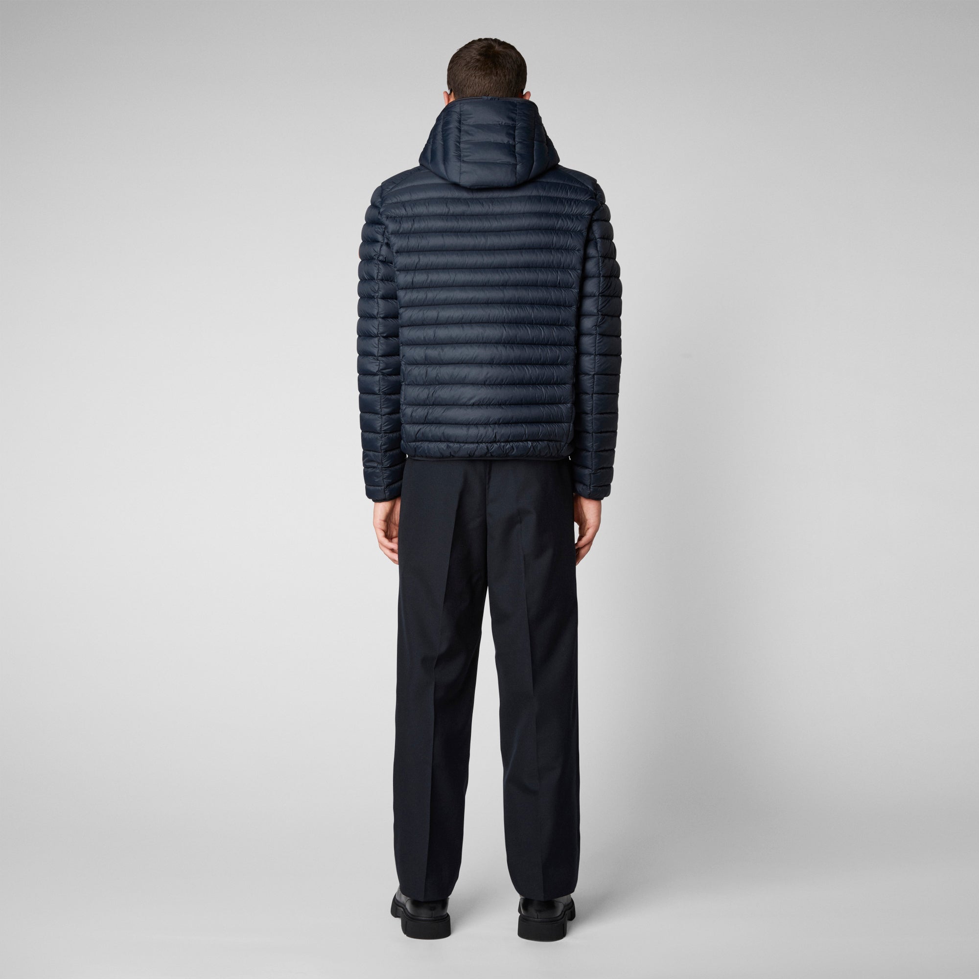 Men's Donald Hooded Puffer Jacket in Blue Black - Save The Duck