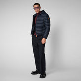 Men's Donald Hooded Puffer Jacket in Blue Black - Men's Collection | Save The Duck