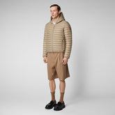 Men's Donald Hooded Puffer Jacket in Dune Beige - Men's Animal Free Puffer Jackets | Save The Duck