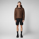 Men's Donald Hooded Puffer Jacket in Soil Brown - Men's Animal Free Puffer Jackets | Save The Duck