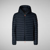 Men's Hooded Animal free Puffer Jacket Donald in Blue Black | Save The Duck