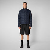 Men's Stalis Puffer Jacket with Faux Fur Lining in Blue Black - Men's Faux Fur Jackets | Save The Duck