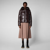 Women's Moma Puffer Jacket with Faux Fur Lining in Brown Black - Fall Winter 2023 Collection | Save The Duck