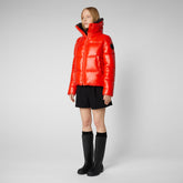 Women's Moma Puffer Jacket with Faux Fur Lining in Poppy Red - Women's Faux Fur Jackets | Save The Duck