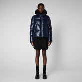 Women's Moma Puffer Jacket with Faux Fur Lining in Blue Black - Women's Icons Collection | Save The Duck