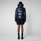 Women's Moma Puffer Jacket with Faux Fur Lining in Blue Black - Fall Winter 2023 Collection | Save The Duck