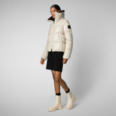 Woman's Puffer Jacket Moma with Faux Fur Lining in Rainy Beige - Women's Icons | Save The Duck