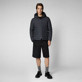 Man's Juncus Hooded Puffer Jacket in Grey Black | Save The Duck