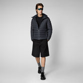 Man's Juncus Hooded Puffer Jacket in Grey Black | Save The Duck