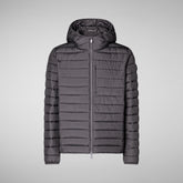 Men's Hooded Animal free Puffer Jacket Juncus in Grey Black | Save The Duck