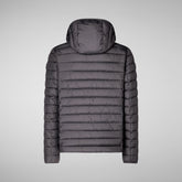 Men's Hooded Animal free Puffer Jacket Juncus in Grey Black | Save The Duck