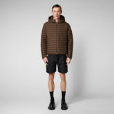Men's Cael Hooded Puffer Jacket in Soil Brown - Men's Animal Free Puffer Jackets | Save The Duck