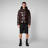 Men's Edgard Hooded Puffer Jacket in Brown Black - Men's Icons | Save The Duck